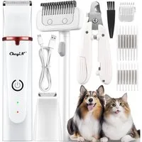 CkeyiN Hundeschermaschine multifunktionale kabellose Tierhaarschneidemaschinen Set leise, mit Nagelknipser und Entwirrungskamm, für Hunde, Katzen, Haustiere mit dichtem/verfilztem Fell