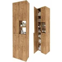 TREND WERK Hochschrank Badschrank schmal stehend B45 x T26,5 x H180 cm (Schmaler Badezimmerschrank mit Regalfächern & Stauraum) Holzoptik, offene & geschlossene Fächer, Standregal Bad, platzsparend