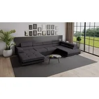 Goldstoff Wohnlandschaft RELAX U Ecksofa mit Schlaffunktion, Kunstleder & Samt, 345 × 205 cm, zwei Bettkästen, verstellbare Kopfstützen