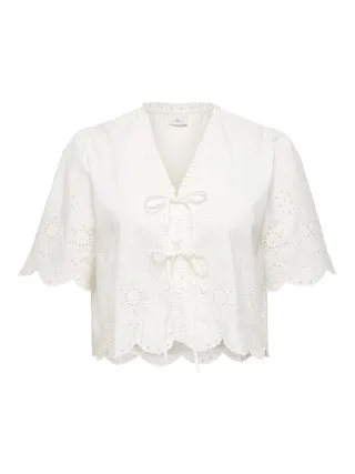 ONLY CARMAKOMA - CARMIFFY S/S EMB TIE TOP OS WVN Cloud Dancer - Gr. - 48