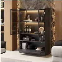 BlingBin Vitrine LED Standvitrine Vitrinenschrank, Hochschrank, Wohnzimmerschrank (Bücherschrank mit 16-farbige LED-Beleuchtung, 2 Glastüren, 1 Klapptür und 1 Offene Fächer, 1-St., 80*35*120 cm, Produkttragfähigkeit: Regal 20kg, Boden 80kg) Spanplatt
