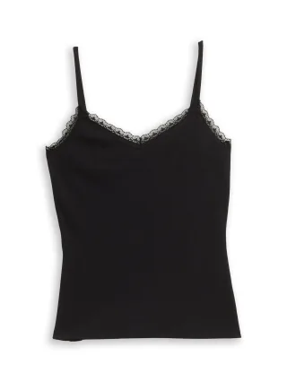 Denim Tom Tailor - Slim Fit Top mit Spitze deep black - Gr. - S