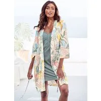 Vivance Dreams by Lascana Kimono, Kurzform, Baumwoll-Mix, Kimono-Kragen, Gürtel, uni oder mit floralem Druck