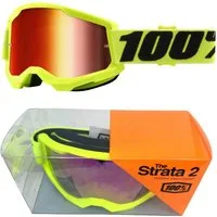 100% Motorradbrille 100% Strata V2 goggle Motocross Brille Neon Gelb Verspiegelt
