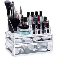 relaxdays Make-Up Organizer mit 2 Schublade, transparent