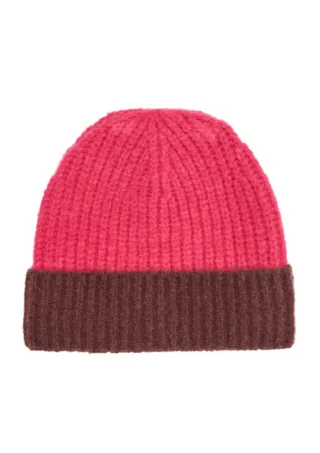 Q/S designed by - Weiche Strickmütze in Ripp-Optik mit breitem Umschlag pink - Gr. - 1