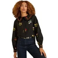Love & Roses Langarmbluse Love & Roses Bluse mit Blumenstickerei, Regular (1-tlg)
