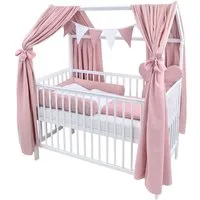 Baby-Delux Komplettbett Hausbett Babybett Komplettset Waffelpique Musselin, 12-tlg., Kinderbett 60x120 cm weiß, Bettset verschiedene Designs