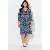 Ulla Popken Midikleid Jerseykleid Raffung A-Linie V-Ausschnitt 3/4-Arm
