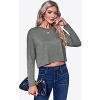 Imily Bela Langarmshirt Damen Cropped Rundhalsausschnitt Loose Fit Basic (Packung, 1-tlg., 1per-Pack) in Unifarbe