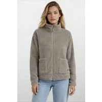 SUBLEVEL Fleecejacke Damen Teddyfleece Kuschelig Übergangsjacke Jacke Outdoor Stehkragen, Kapuze, flauschig, kuschelig, warm, Outdoor