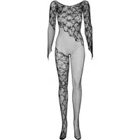 Obsessive Bodystocking Ouvert-Bodystocking Netz Spitze Blumenmuster - schwarz 20 DEN (1 St) aus elastischem Netz-Stoff
