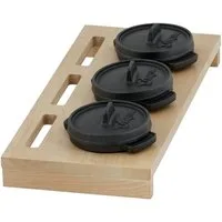 BBQ-Toro Serviertopf BBQ-Toro Mini Dutch Oven Set mit Holzunterlage, 3 x Ø 11 cm, Gusseis, Gusseisen (Set)