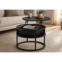 Home Collective Couchtisch Beistelltisch rund 60cm Wohnzimmertisch höhenverstellbar mit Stauraum (ideal als Büro Ablagetisch oder als Wohnzimmer Deko), hochwertiges Design mit Metallgestell, mit integriertem Fach, schwarz