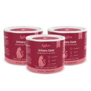 KatKare Vital Snacks Urinary Ease - Knusperkissen für das Harnwegssystem Deiner Katze mit blasenschützenden Wirkstoffen, Superfoods, Postbiotika und Omega-3 3x150 g