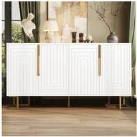 Flieks Sideboard mit 4 Türen Weiß/Schwarz (B152/T40/H75 cm, 1 St., Schrank für Wohnzimmer, Schlafzimmer und Esszimmer), Mehrzweckschrank Kommode mit verstellbare Fußpolstern