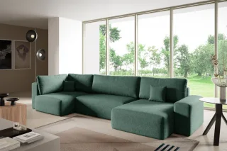 Wohnlandschaft mit Schlaffunktion ARONA XL Stoff Centaur Meeresgrün Ottomane ...