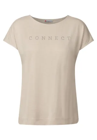 Street One - Silk-Look Shirt mit Wording beige - Gr. - 36