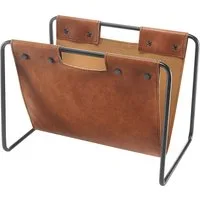Kobolo Zeitungsständer Magazinsammler aus Metall und Kunstleder braun 37x24x27cm