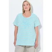 Ulla Popken T-Shirt T-Shirt Ringel Palmenstickerei Rundhals Halbarm