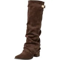 Salinyang Damen Stiefel in Wildlederoptik mit Slouch Schaft & Blockabsatz High-Heel-Stiefel