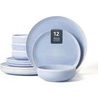 OTTO home Geschirr-Set Flett, mit Reaktivglasur (12-tlg), 4 Personen, Porzellan, Teller Set, spülmaschinenfest und mikrowellengeeignet