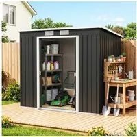 Outsunny Gerätehaus Metall Geräteschuppen, Pultdach, Abschließbar, BxT: 213x130 cm, (Geräteschuppen, 2 St., Gartenhaus), für Hinterhof Garten, Dunkelgrau