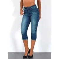ESRA Caprijeans Damen 3/4 Capri Jeans Hoch-Bund Sommer Hose kurze Jeans Shorts J740 High Waist Capri Jeans Damen Sommer Hose Stretch-Jeans bis Übergröße