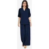 Imily Bela Hausanzug Damen 2-teiliges Freizeit-Set mit Roll-up-Ärmeln und Palazzohose (Set, 2 tlg., Bluse + Palazzohose) in Unifarbe