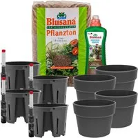 LENI Blumentopf "Classic" Hydrokultur Komplett-Set Selbst-Bewässerungssystem (Hydrokultur-Set, 4 St., Übertopf, Kulturtopf, Gießanzeige + 1 x 5L Substrat & 1L Dünger), Wasserdichtes Pflanzgefäß für Indoor & Outdoor