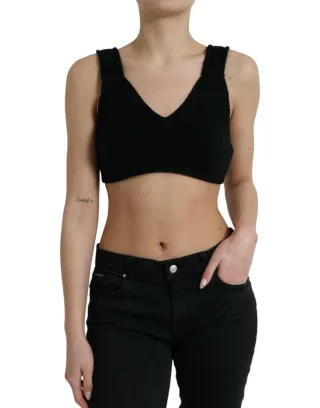 Strick-Crop-Top ohne Ärmel mit V-Ausschnitt