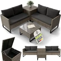 Juskys Gartenlounge-Set Santorini, (4-tlg), Polyrattan Sitzgruppe mit Beistelltisch & Auflagenbox, wetterfest