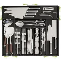 Refined Living Organizer Ausziehbarer Besteckkasten Besteckhalter Flexibler Besteckeinsatz (Breite von 30 auf 53 cm Erweiterbar Schubladeneinsatz Besteckorganizer, 1 St., Schubladen Organizer Küchen Organizer Schubladen-Utensilien-Organizer), Verstel