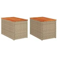 vidaXL Gartentisch Garten-Beistelltische 2 Stk. Beige 55x34x37 cm Poly Rattan Holz (1-St)