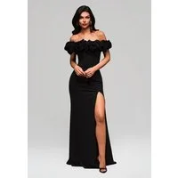 OMBRE Abendkleid Elegantes Maxikleid mit Drappierung am Ausschnitt und Beinschlitz