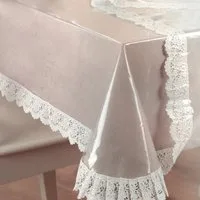 DecoHomeTextil Heimtextilmanufaktur Tischdecke Pey Glasklare Schutztischdecke Tischdecke weißer Vinylspitze 0,15mm