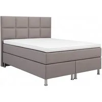 inter Boxspringbett Miami Webstoff mit 7-Zonen Taschenfederkernmatratze und Topper (140x200 cm, Silbergrau mit 7 Zonen Taschenfederkernmatratze und Topper), Taschenfederkern-Komfort, gepolstertes Kopfteil, inklusive Matratze