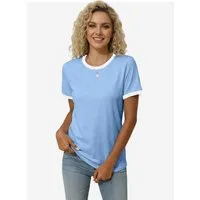 Imily Bela T-Shirt Damen Rundhalsbluse in Zweifarbig (Packung, 1-tlg., 1per-Pack) Helle Farben