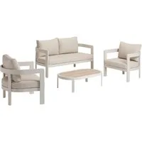 Dehner Gartenlounge-Set Altea, 4-teilige Sitzgruppe, inkl. Tisch, Aluminium / Polyester, creme, standfeste Lounge, inkl. Kissen und Tisch
