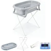 Babykajo Babybadewanne, (Set, 4-tlg), Babywanne faltbar mit Ständer, Abflussschlauch und Thermometer