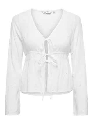 ONLY - ONLSAFI CHIARA L/S EMB STRING TOP WVN Bright White - Gr. - L