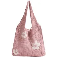 Zaewry Schultertasche Gestrickte Schultertasche mit Blumenmuster, gehäkelte Tote Bag, Strandtasche, geflochtene Schultertasche, Einkaufstasche