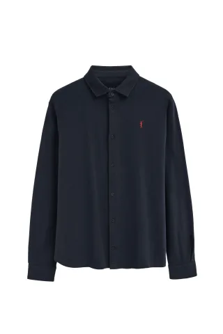 Poloshirt marineblau mit durchgehender Knopfleiste und Rigby Go Stickerei