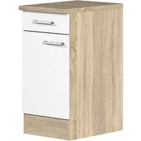 Flex-Well Unterschrank Küchenunterschrank - 40 cm breit - Weiß Sonoma Eiche – Salerno