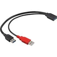 USB 3.2 Gen 1 Y-Kabel, USB-A Stecker + USB-A Stecker > USB-A Buchse schwarz/rot, 30cm