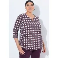 Ulla Popken T-Shirt Shirt grafischer Druck Tunika-Ausschnitt 3/4-Arm