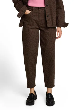 Denim Tom Tailor - TTADEA BARREL Jeans mit Leo-Print brown black leo - Gr. - S