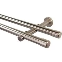 iso-design Gardinenstange 20 mm 2-läufig Farbe Edelstahl Endstück Kappe zur Wandmontage, Ø 20 mm, 2-läufig, Fixmaß, mit Bohren, verschraubt, Metall, Rohr aus Edelstahl