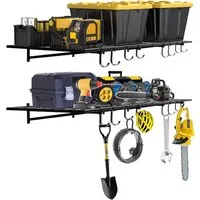GarveeMore Schwerlastregal Garagen 2er-Pack mit Haken,Tragkraft 181 kg, Wandregal für die Garage,Werkstatt und Schuppen -Montageset