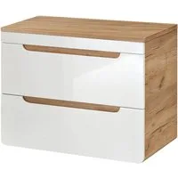 Lomadox Waschbeckenschrank LUTON-56 weiß mit Wotan Eiche Nb. 81/61,5/46 cm